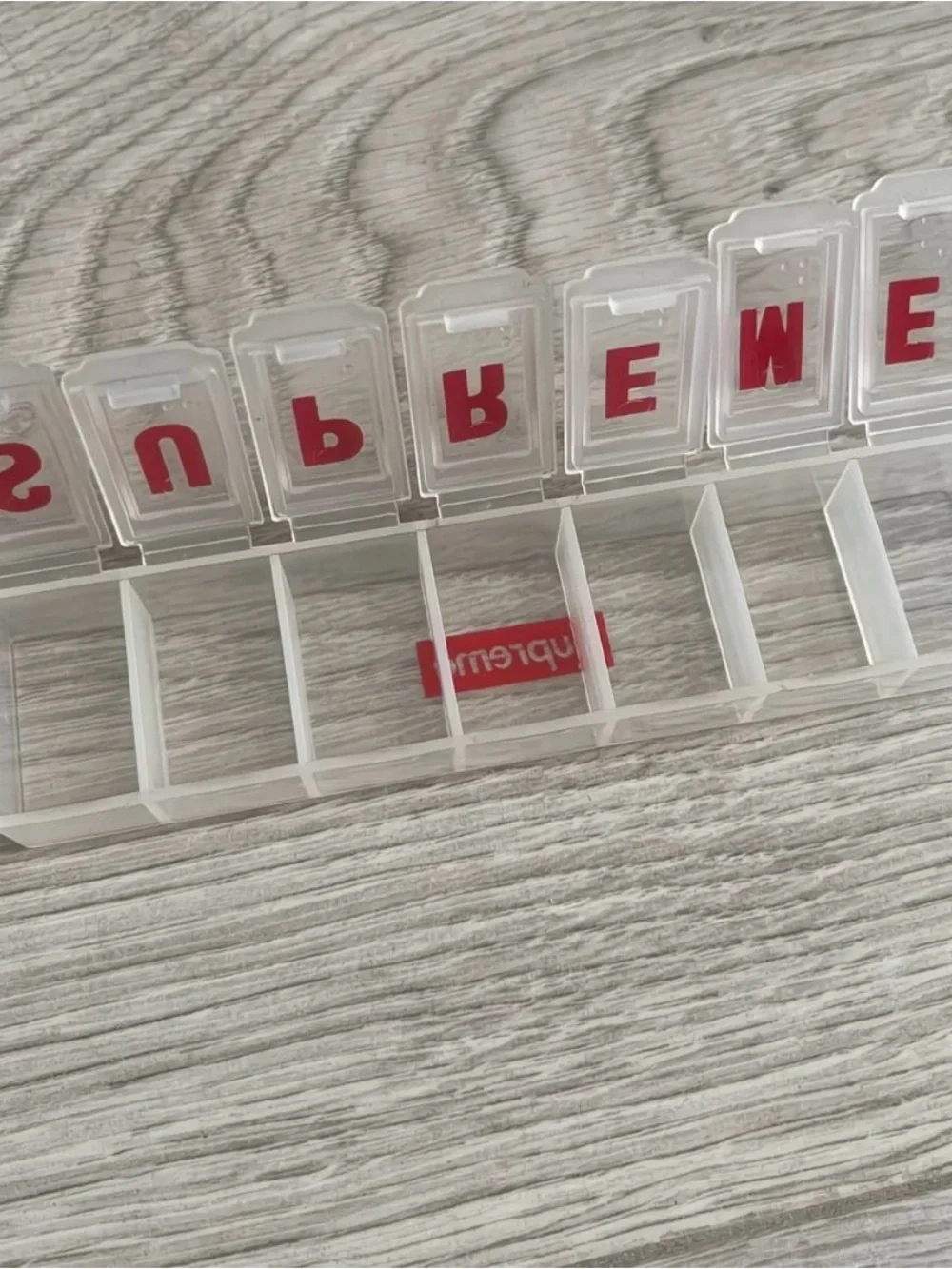 Supreme Clear Pill Organizer with Red Lettering
